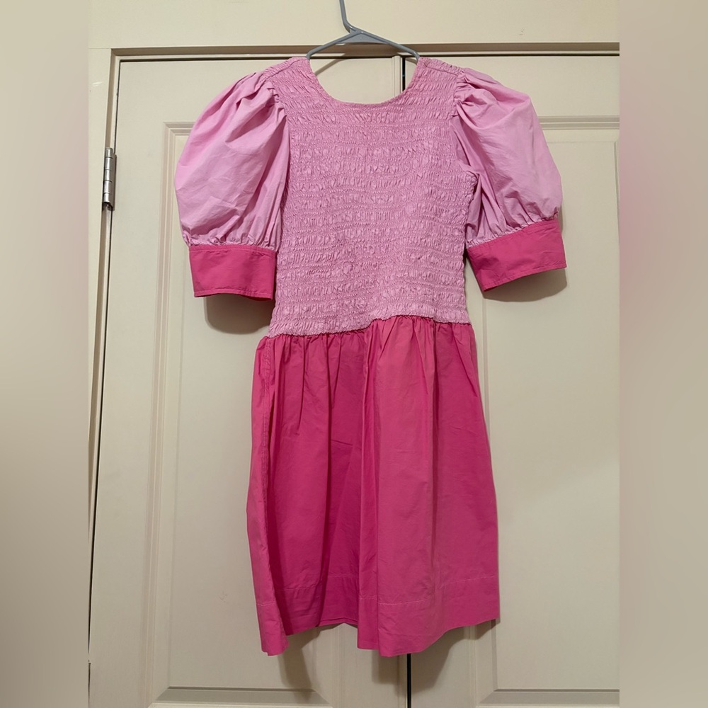 Ganni Pink Puff Sleeve Dress